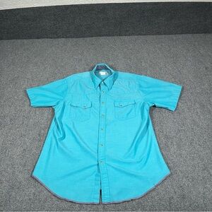 Vintage Wrangler Pearl Snap Shirt Men’s L Blue 90s Western Rodeo Cowboy Summer